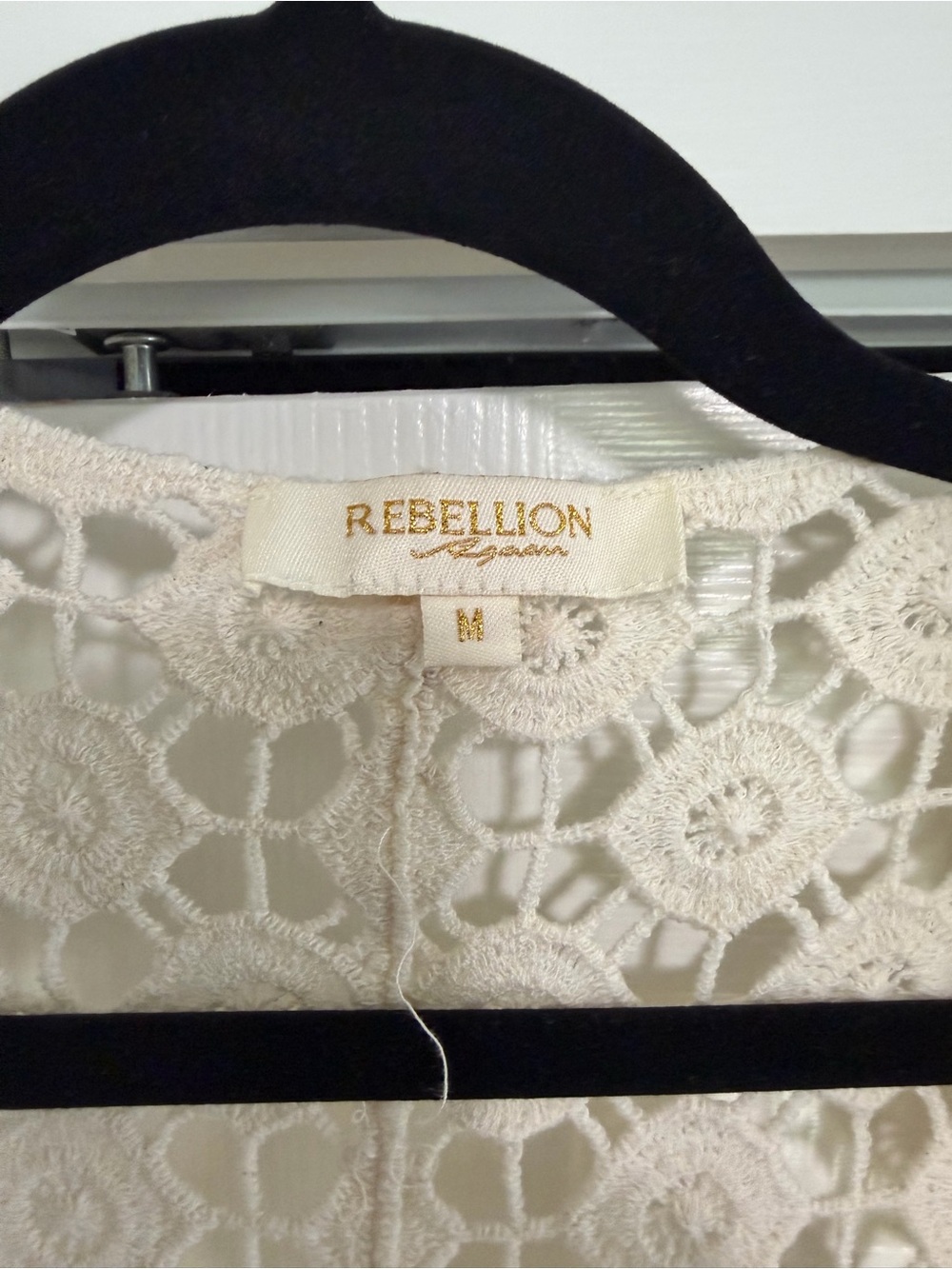 Rebellion Again Cream Off White Crochet Style Boho Cardigan Duster Fringe Size M - Picture 3 of 11